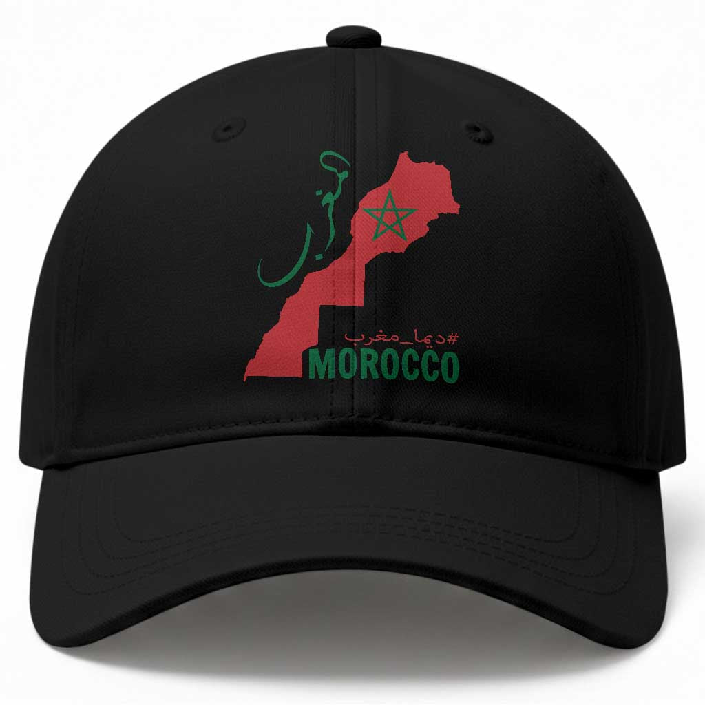 Morocco Map Dima Maghrib with Arabic Calligraphy Baseball Cap Maghreb Traditional Moroccan Roots Graphic