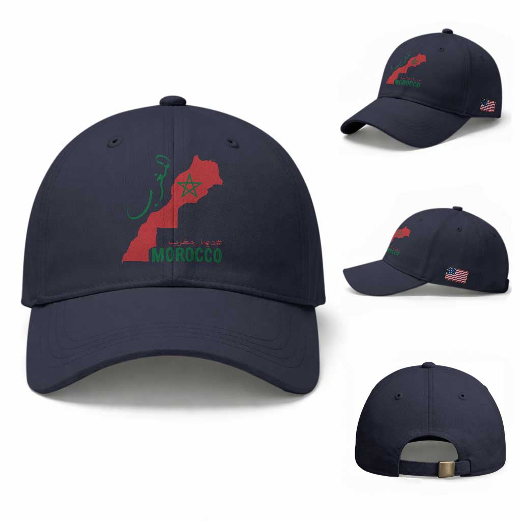 Morocco Map Dima Maghrib with Arabic Calligraphy Baseball Cap Maghreb Traditional Moroccan Roots Graphic