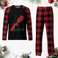 Morocco Map Dima Maghrib with Arabic Calligraphy Plaid Pajama Set Maghreb Traditional Moroccan Roots Graphic