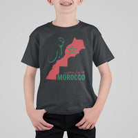 Morocco Map Dima Maghrib with Arabic Calligraphy T Shirt For Kid Maghreb Traditional Moroccan Roots Graphic