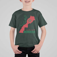 Morocco Map Dima Maghrib with Arabic Calligraphy T Shirt For Kid Maghreb Traditional Moroccan Roots Graphic