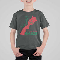 Morocco Map Dima Maghrib with Arabic Calligraphy T Shirt For Kid Maghreb Traditional Moroccan Roots Graphic