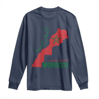 Morocco Map Dima Maghrib with Arabic Calligraphy Long Sleeve Shirt Maghreb Traditional Moroccan Roots Graphic