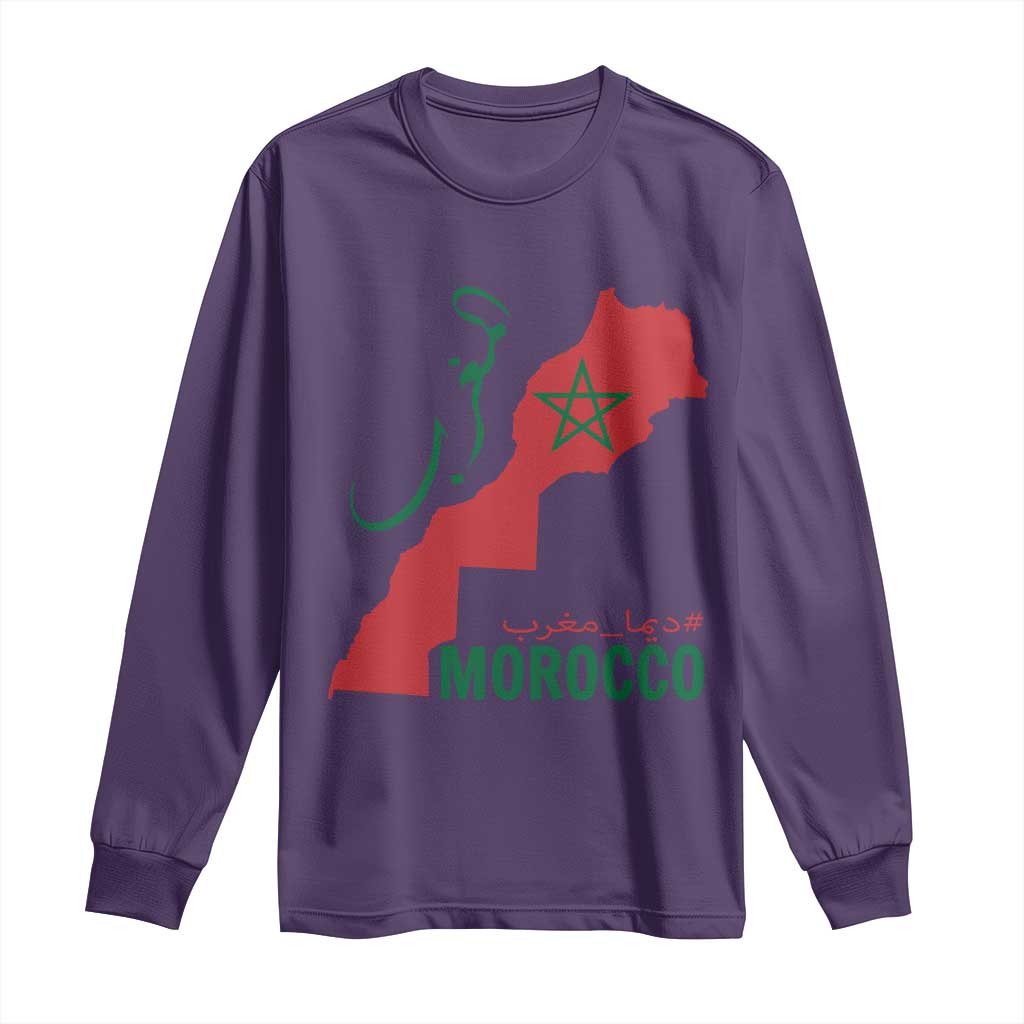 Morocco Map Dima Maghrib with Arabic Calligraphy Long Sleeve Shirt Maghreb Traditional Moroccan Roots Graphic