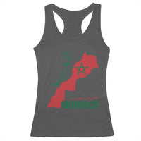 Morocco Map Dima Maghrib with Arabic Calligraphy Racerback Tank Top Maghreb Traditional Moroccan Roots Graphic