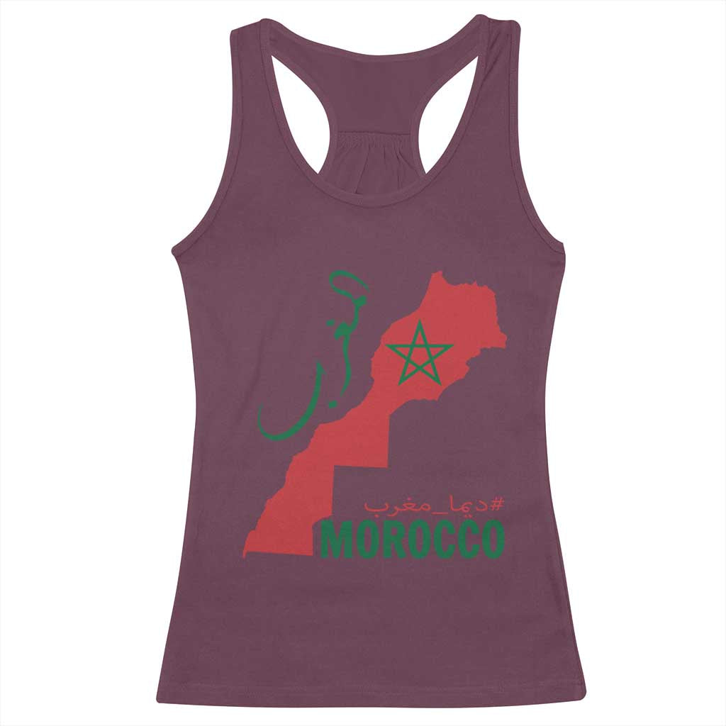 Morocco Map Dima Maghrib with Arabic Calligraphy Racerback Tank Top Maghreb Traditional Moroccan Roots Graphic