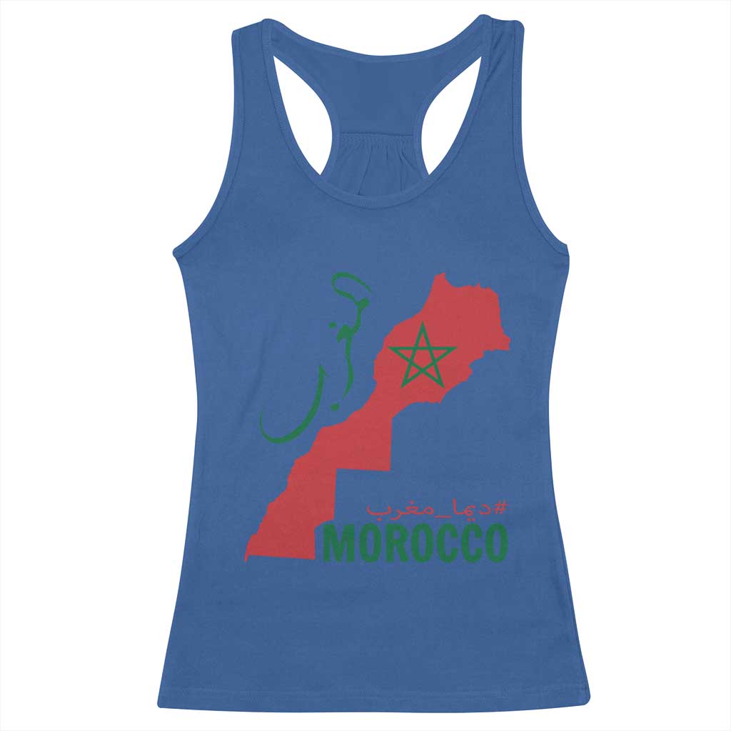 Morocco Map Dima Maghrib with Arabic Calligraphy Racerback Tank Top Maghreb Traditional Moroccan Roots Graphic
