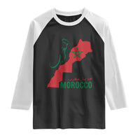 Morocco Map Dima Maghrib with Arabic Calligraphy Raglan Shirt Maghreb Traditional Moroccan Roots Graphic