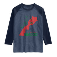 Morocco Map Dima Maghrib with Arabic Calligraphy Raglan Shirt Maghreb Traditional Moroccan Roots Graphic