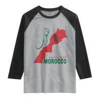 Morocco Map Dima Maghrib with Arabic Calligraphy Raglan Shirt Maghreb Traditional Moroccan Roots Graphic