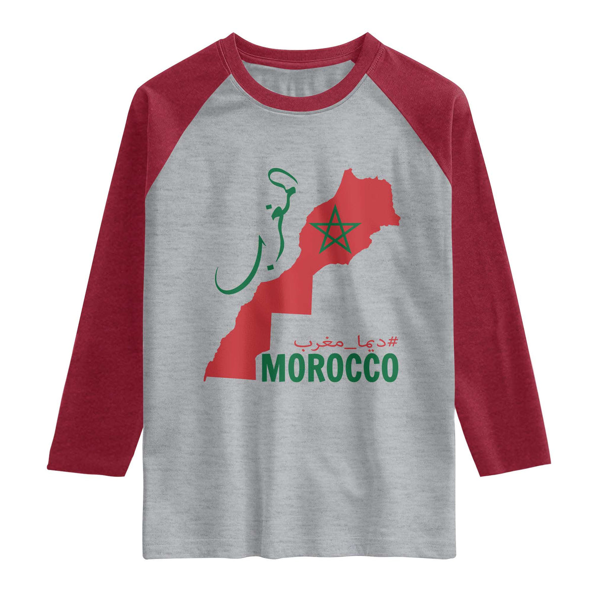 Morocco Map Dima Maghrib with Arabic Calligraphy Raglan Shirt Maghreb Traditional Moroccan Roots Graphic