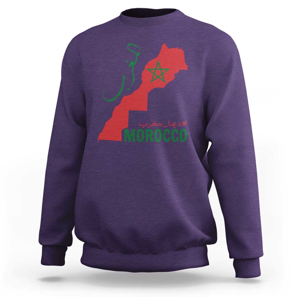 Morocco Map Dima Maghrib with Arabic Calligraphy Sweatshirt Maghreb Traditional Moroccan Roots Graphic