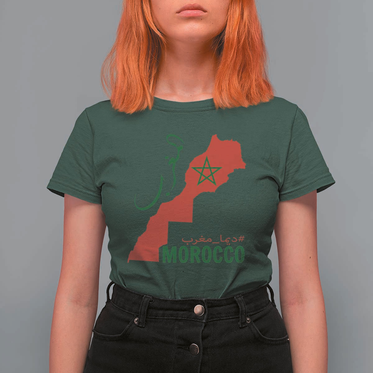 Morocco Map Dima Maghrib with Arabic Calligraphy T Shirt For Women Maghreb Traditional Moroccan Roots Graphic