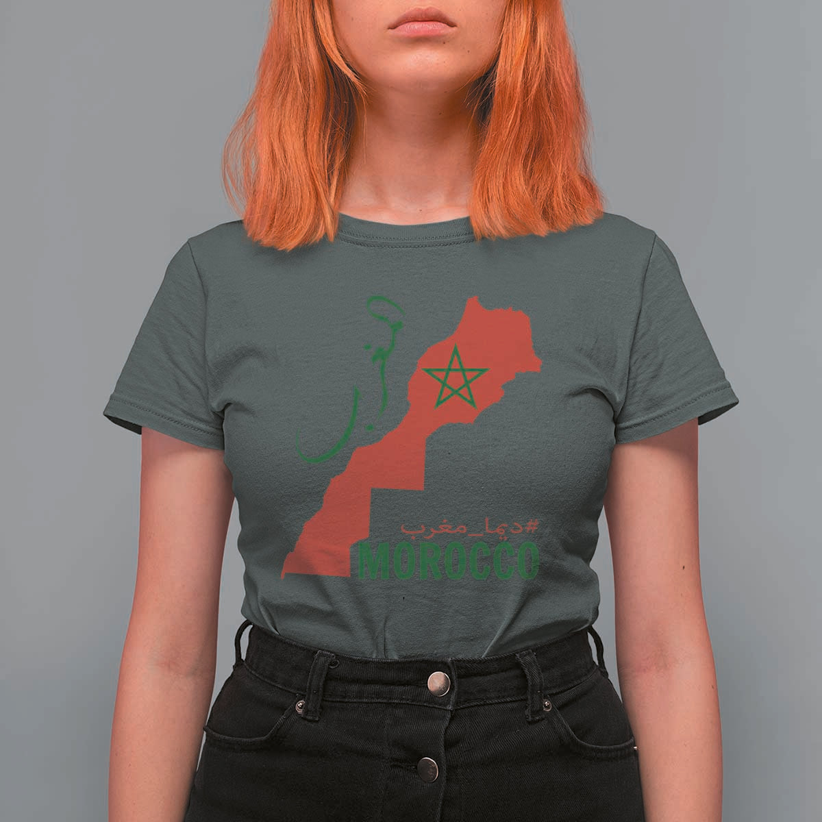 Morocco Map Dima Maghrib with Arabic Calligraphy T Shirt For Women Maghreb Traditional Moroccan Roots Graphic