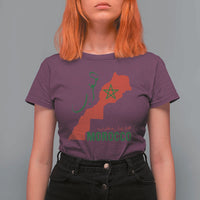 Morocco Map Dima Maghrib with Arabic Calligraphy T Shirt For Women Maghreb Traditional Moroccan Roots Graphic