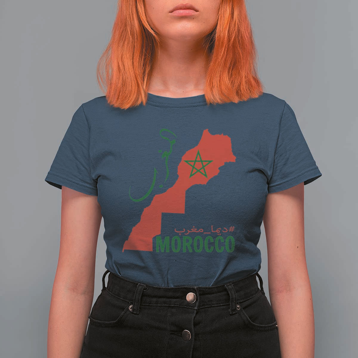 Morocco Map Dima Maghrib with Arabic Calligraphy T Shirt For Women Maghreb Traditional Moroccan Roots Graphic