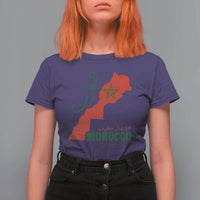 Morocco Map Dima Maghrib with Arabic Calligraphy T Shirt For Women Maghreb Traditional Moroccan Roots Graphic
