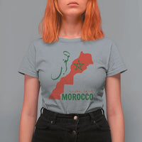 Morocco Map Dima Maghrib with Arabic Calligraphy T Shirt For Women Maghreb Traditional Moroccan Roots Graphic