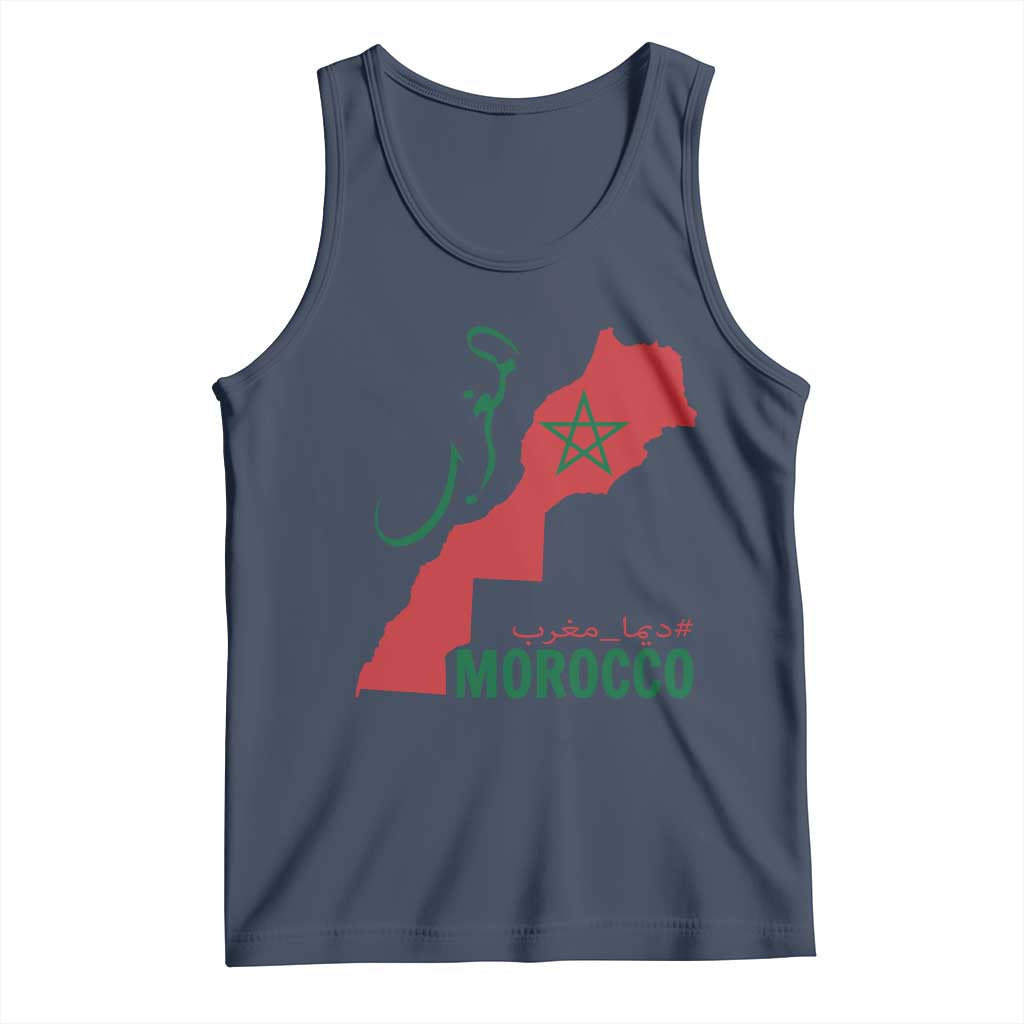 Morocco Map Dima Maghrib with Arabic Calligraphy Tank Top Maghreb Traditional Moroccan Roots Graphic
