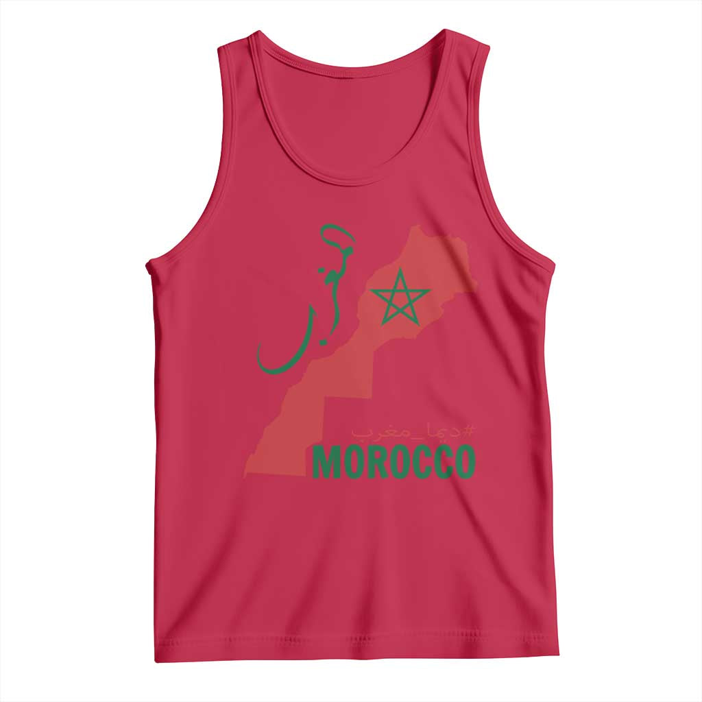 Morocco Map Dima Maghrib with Arabic Calligraphy Tank Top Maghreb Traditional Moroccan Roots Graphic