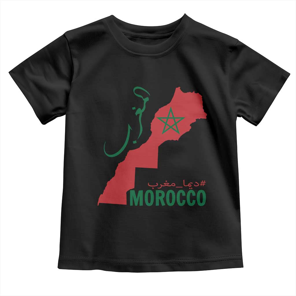 Morocco Map Dima Maghrib with Arabic Calligraphy Toddler T Shirt Maghreb Traditional Moroccan Roots Graphic