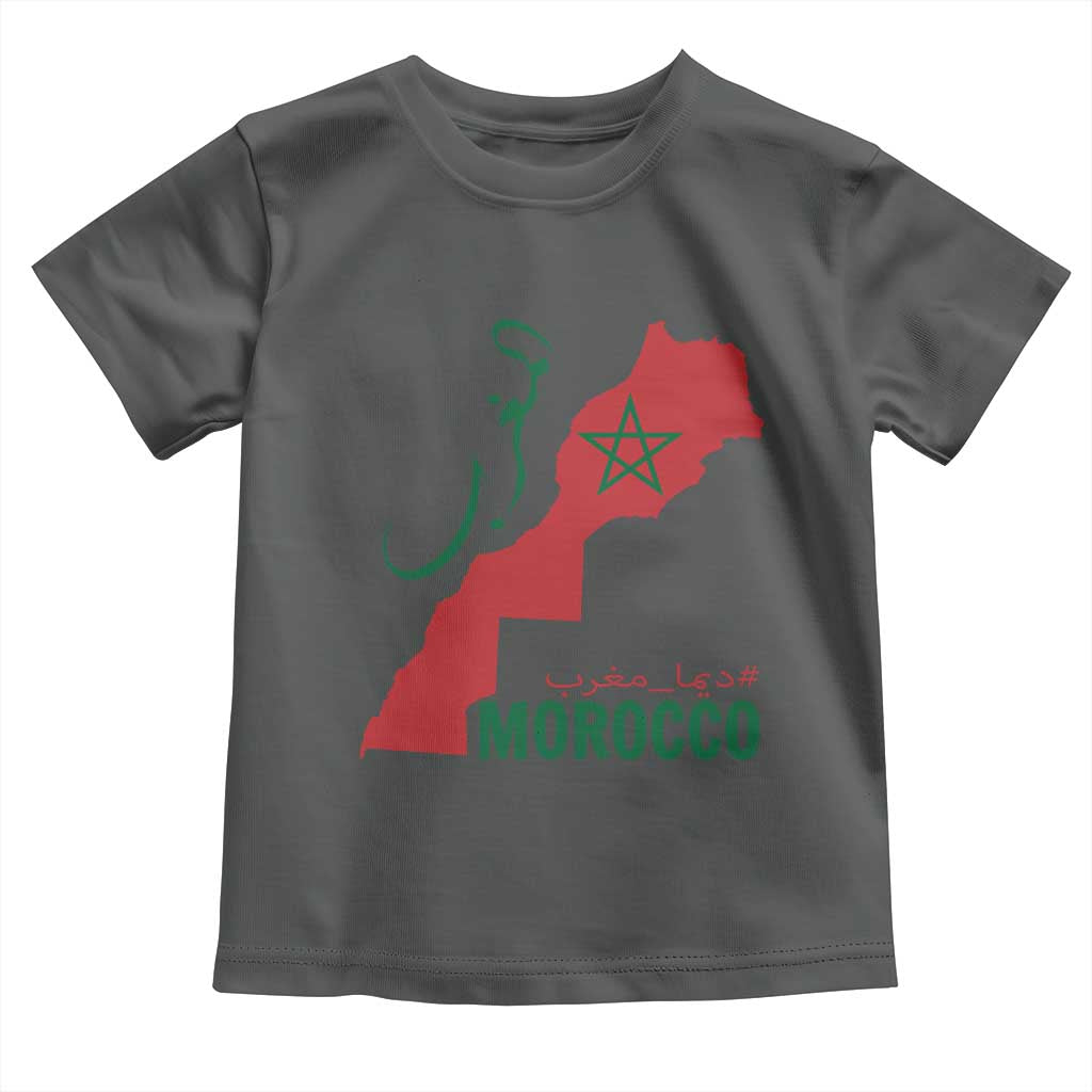 Morocco Map Dima Maghrib with Arabic Calligraphy Toddler T Shirt Maghreb Traditional Moroccan Roots Graphic