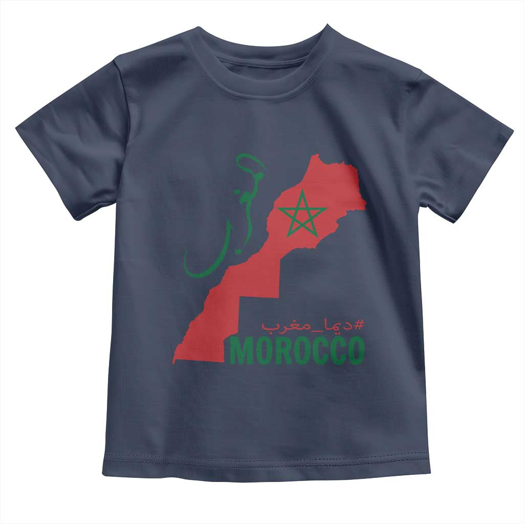 Morocco Map Dima Maghrib with Arabic Calligraphy Toddler T Shirt Maghreb Traditional Moroccan Roots Graphic