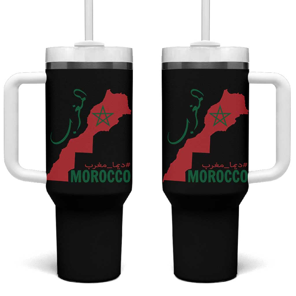 Morocco Map Dima Maghrib with Arabic Calligraphy Tumbler With Handle Maghreb Traditional Moroccan Roots Graphic