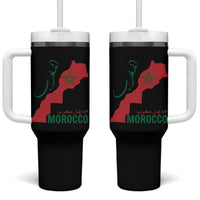 Morocco Map Dima Maghrib with Arabic Calligraphy Tumbler With Handle Maghreb Traditional Moroccan Roots Graphic