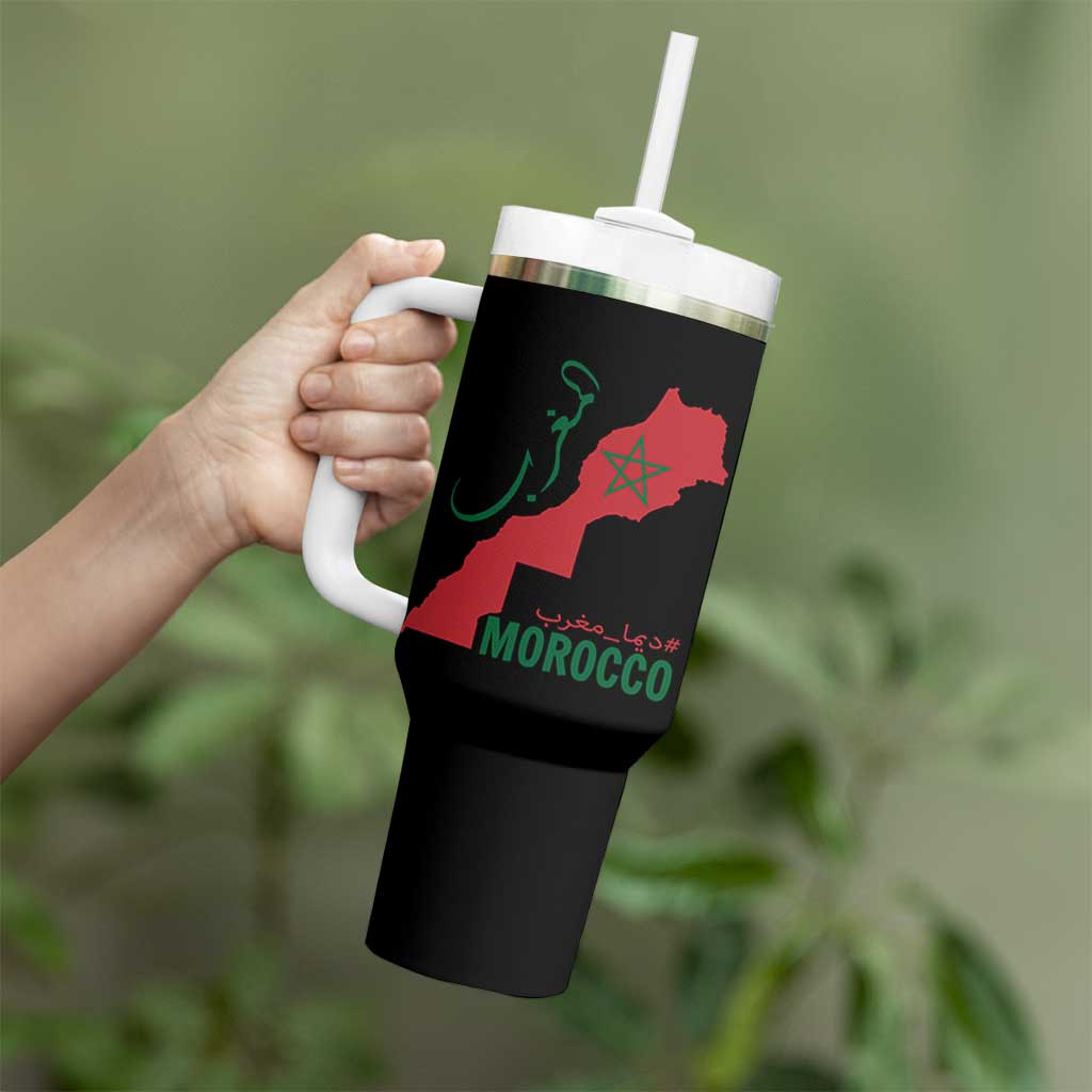 Morocco Map Dima Maghrib with Arabic Calligraphy Tumbler With Handle Maghreb Traditional Moroccan Roots Graphic