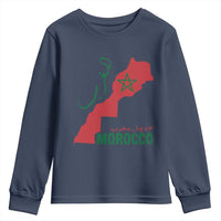 Morocco Map Dima Maghrib with Arabic Calligraphy Youth Sweatshirt Maghreb Traditional Moroccan Roots Graphic