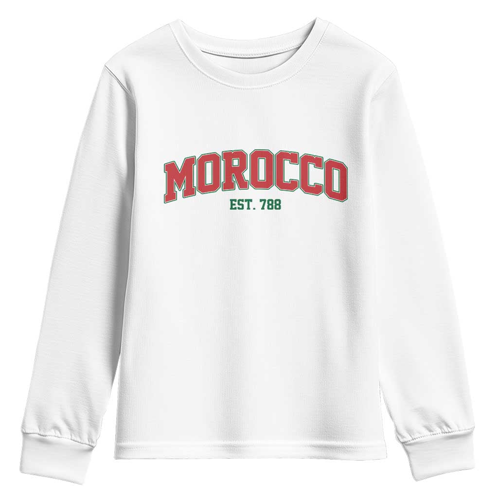 Vintage Morocco Varsity Collegiate Style Youth Sweatshirt Established 788 Moroccan History