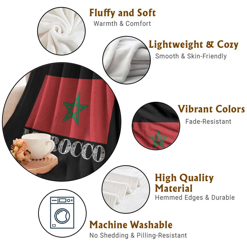 Vintage Morocco Flag Throw Blanket Patriotic Moroccan Pride