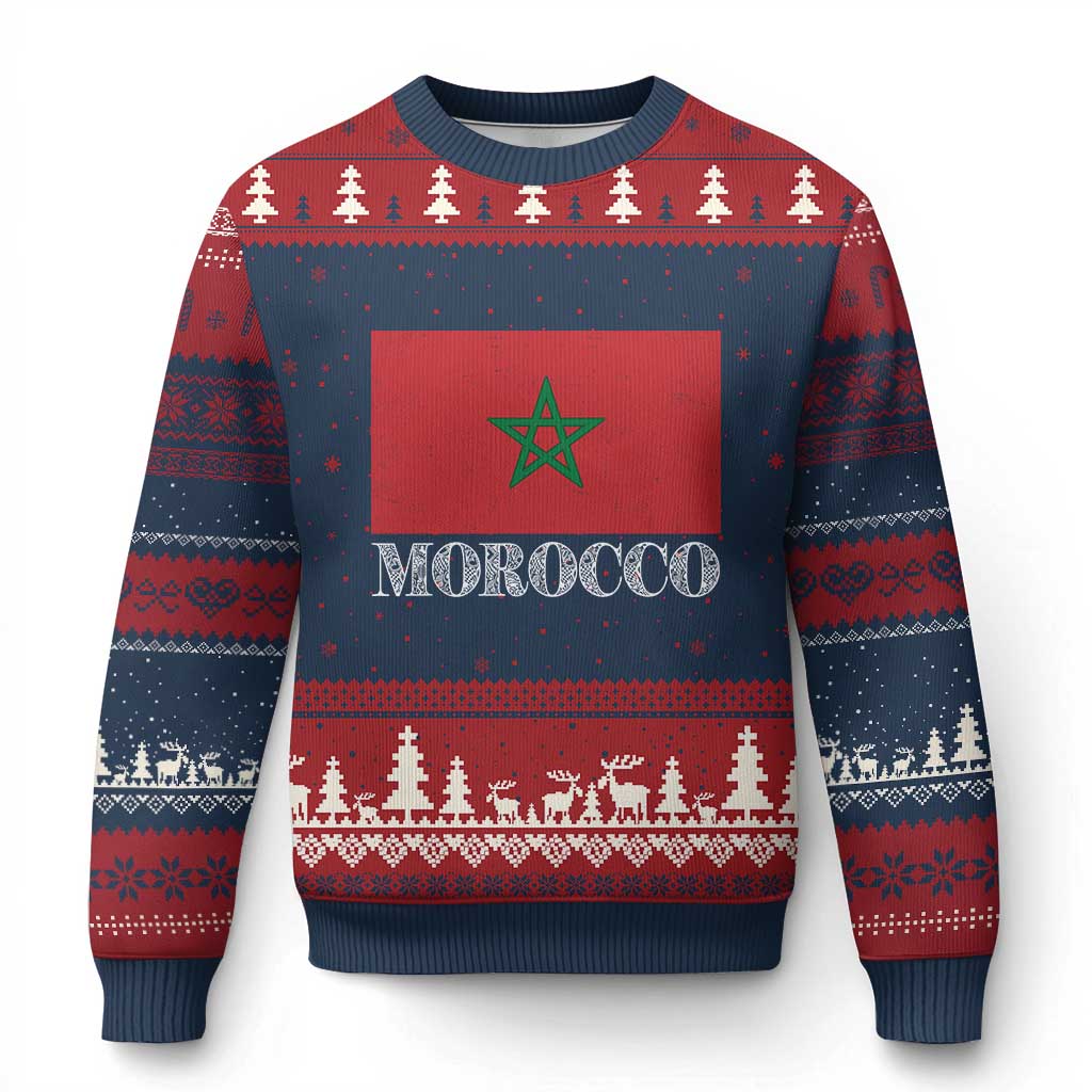 Vintage Morocco Flag Ugly Christmas Sweater Patriotic Moroccan Pride