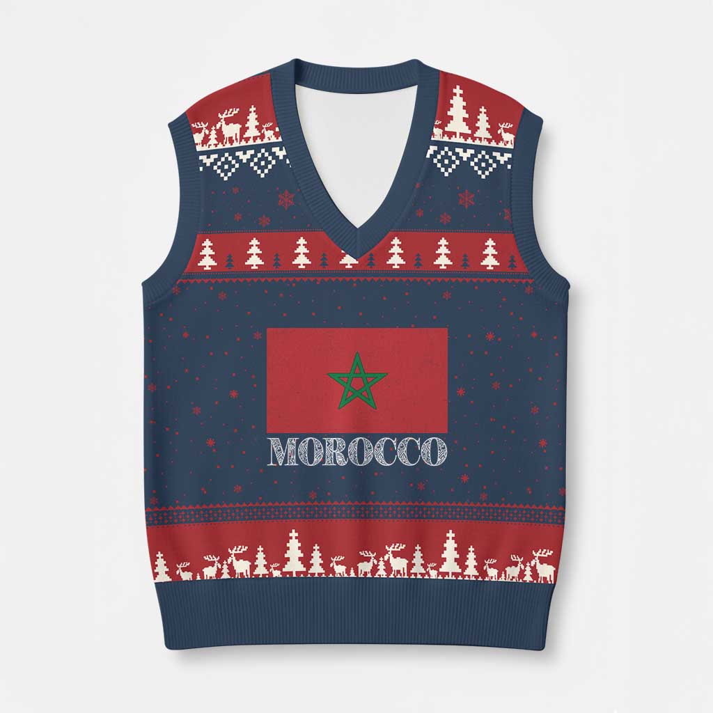 Vintage Morocco Flag V-Neck Knit Sweater Vest Patriotic Moroccan Pride