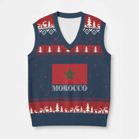 Vintage Morocco Flag V-Neck Knit Sweater Vest Patriotic Moroccan Pride