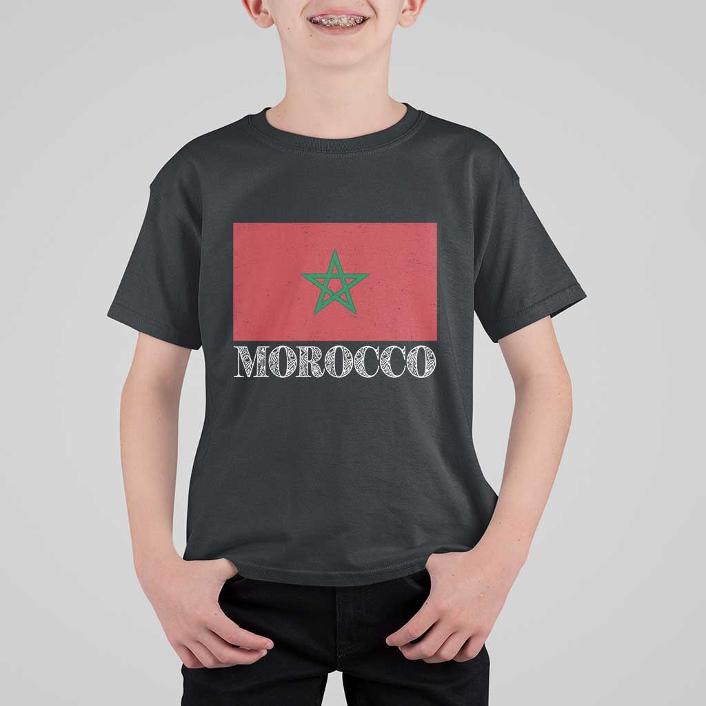 Vintage Morocco Flag T Shirt For Kid Patriotic Moroccan Pride