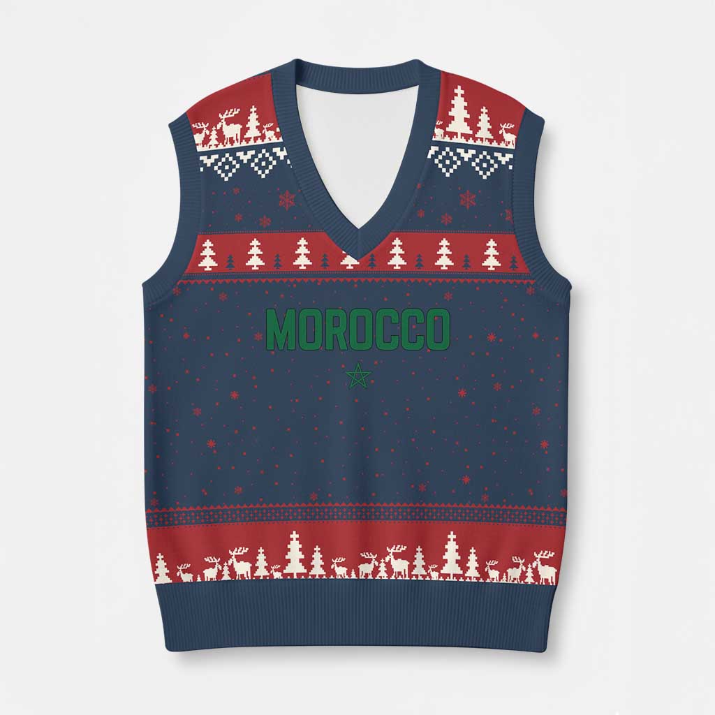 Morocco Star Flag Minimalist Moroccan Pride V-Neck Knit Sweater Vest