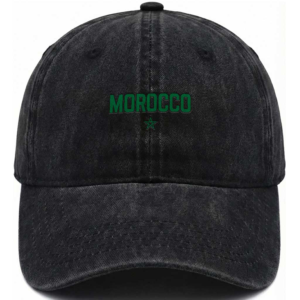 Morocco Star Flag Minimalist Moroccan Pride Washed Cotton Baseball Cap