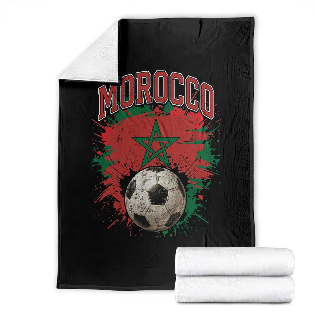 Vintage Morocco Flag Soccer Splatter Graphic Throw Blanket Patriotic Moroccan Football Fans National Pride Sports