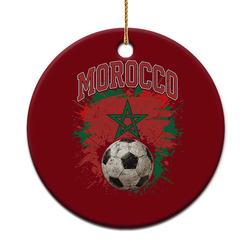 Vintage Morocco Flag Soccer Splatter Graphic Ceramic Ornament Patriotic Moroccan Football Fans National Pride Sports