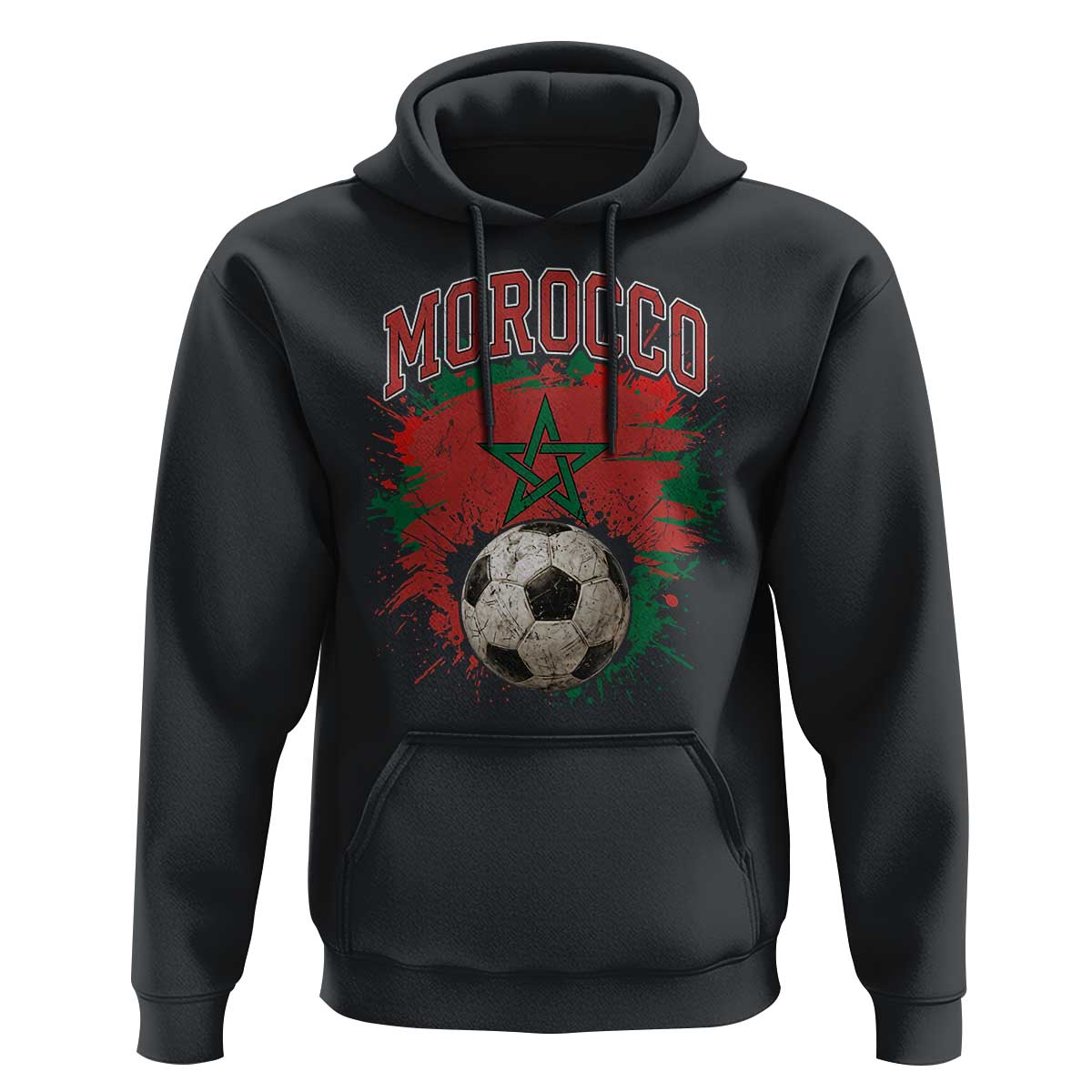 Vintage Morocco Flag Soccer Splatter Graphic Hoodie Patriotic Moroccan Football Fans National Pride Sports