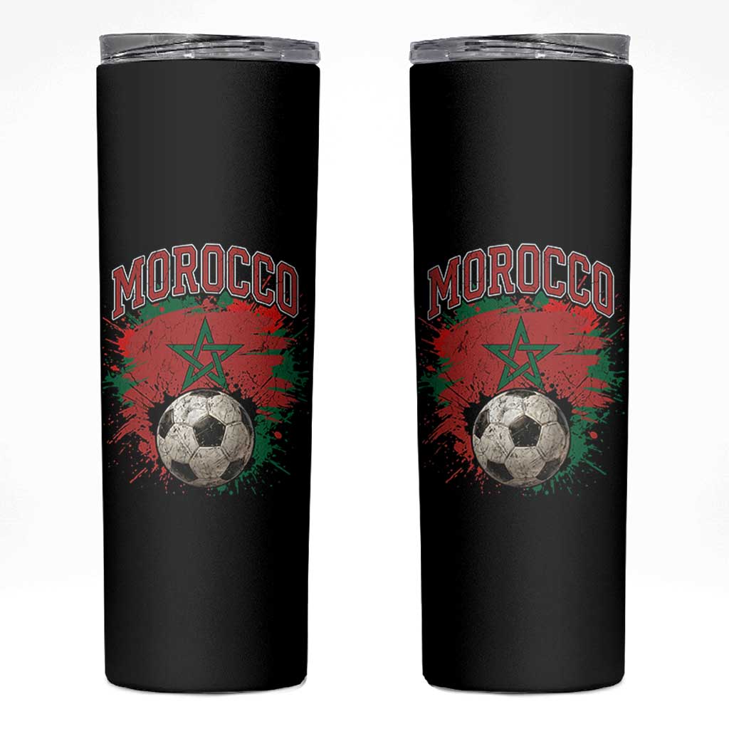 Vintage Morocco Flag Soccer Splatter Graphic Skinny Tumbler Patriotic Moroccan Football Fans National Pride Sports