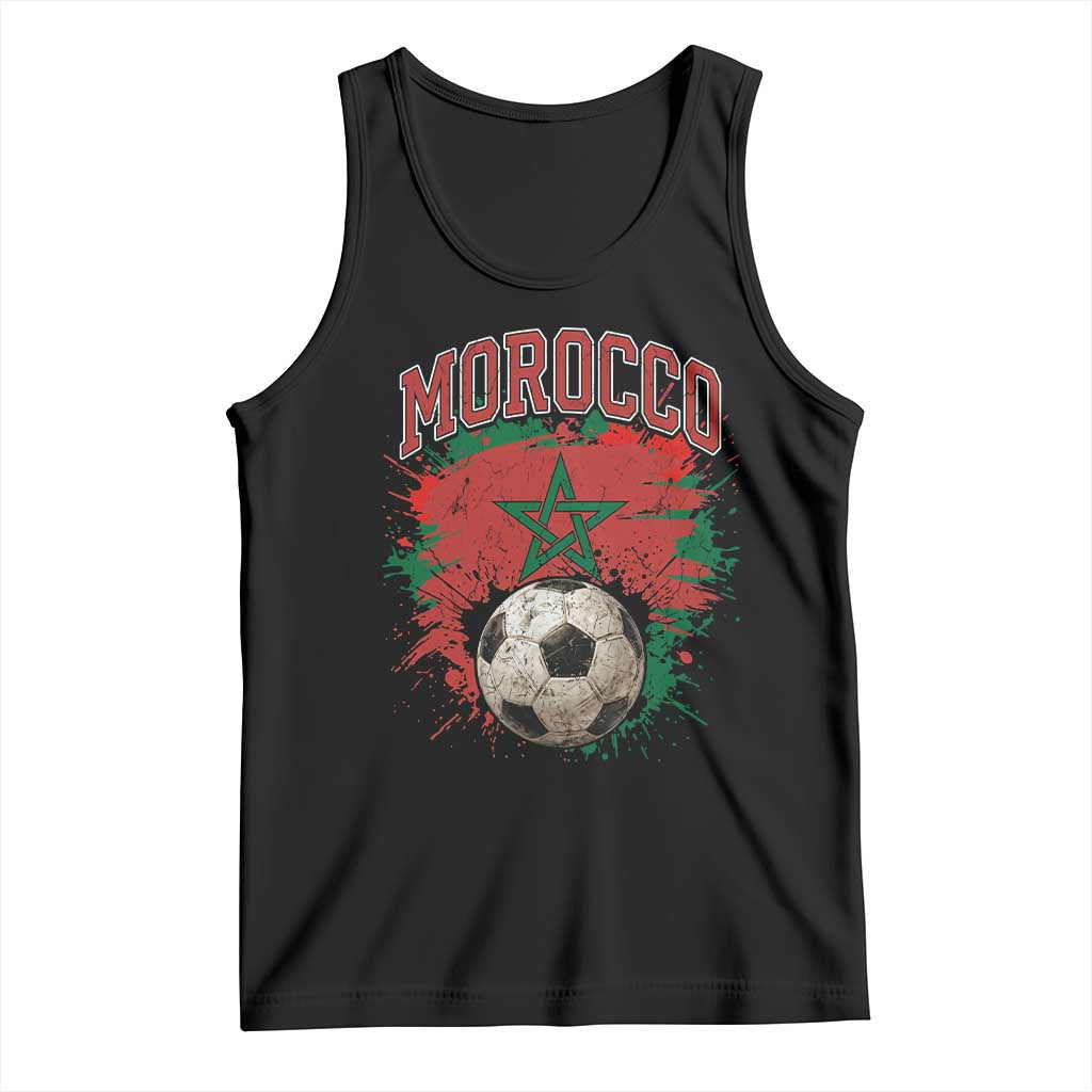 Vintage Morocco Flag Soccer Splatter Graphic Tank Top Patriotic Moroccan Football Fans National Pride Sports