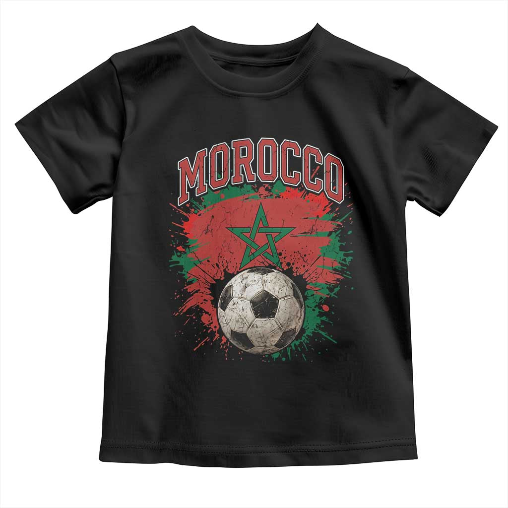 Vintage Morocco Flag Soccer Splatter Graphic Toddler T Shirt Patriotic Moroccan Football Fans National Pride Sports