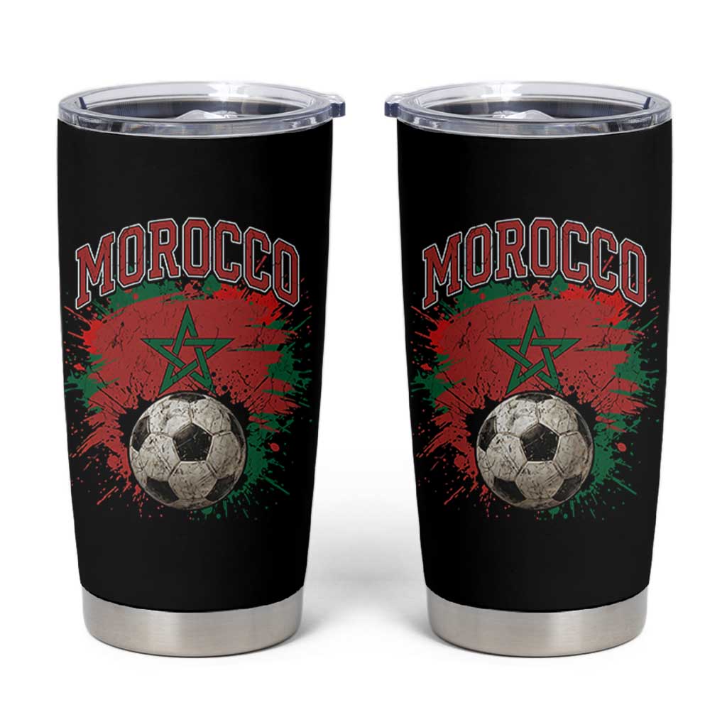 Vintage Morocco Flag Soccer Splatter Graphic Tumbler Cup Patriotic Moroccan Football Fans National Pride Sports