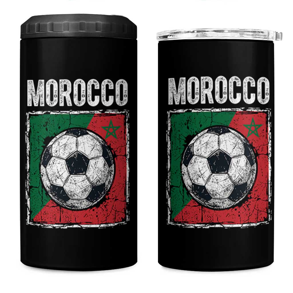 Vintage Morocco Soccer Flag 4 in 1 Can Cooler Tumbler Moroccan Football Fans National Pride Sports