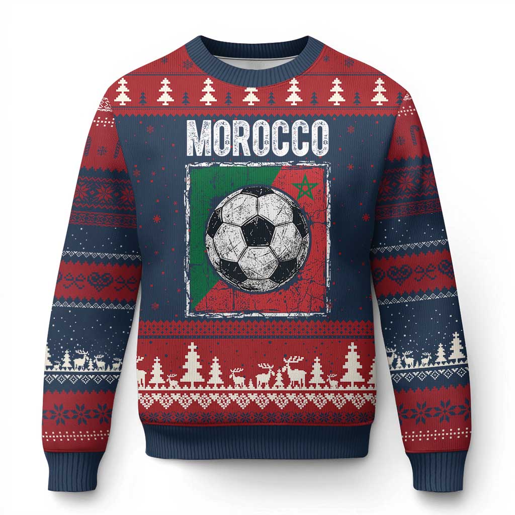 Vintage Morocco Soccer Flag Ugly Christmas Sweater Moroccan Football Fans National Pride Sports