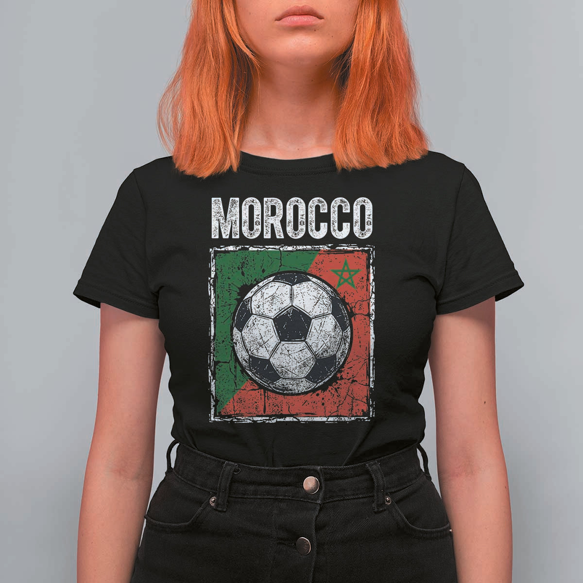 Vintage Morocco Soccer Flag T Shirt For Women Moroccan Football Fans National Pride Sports