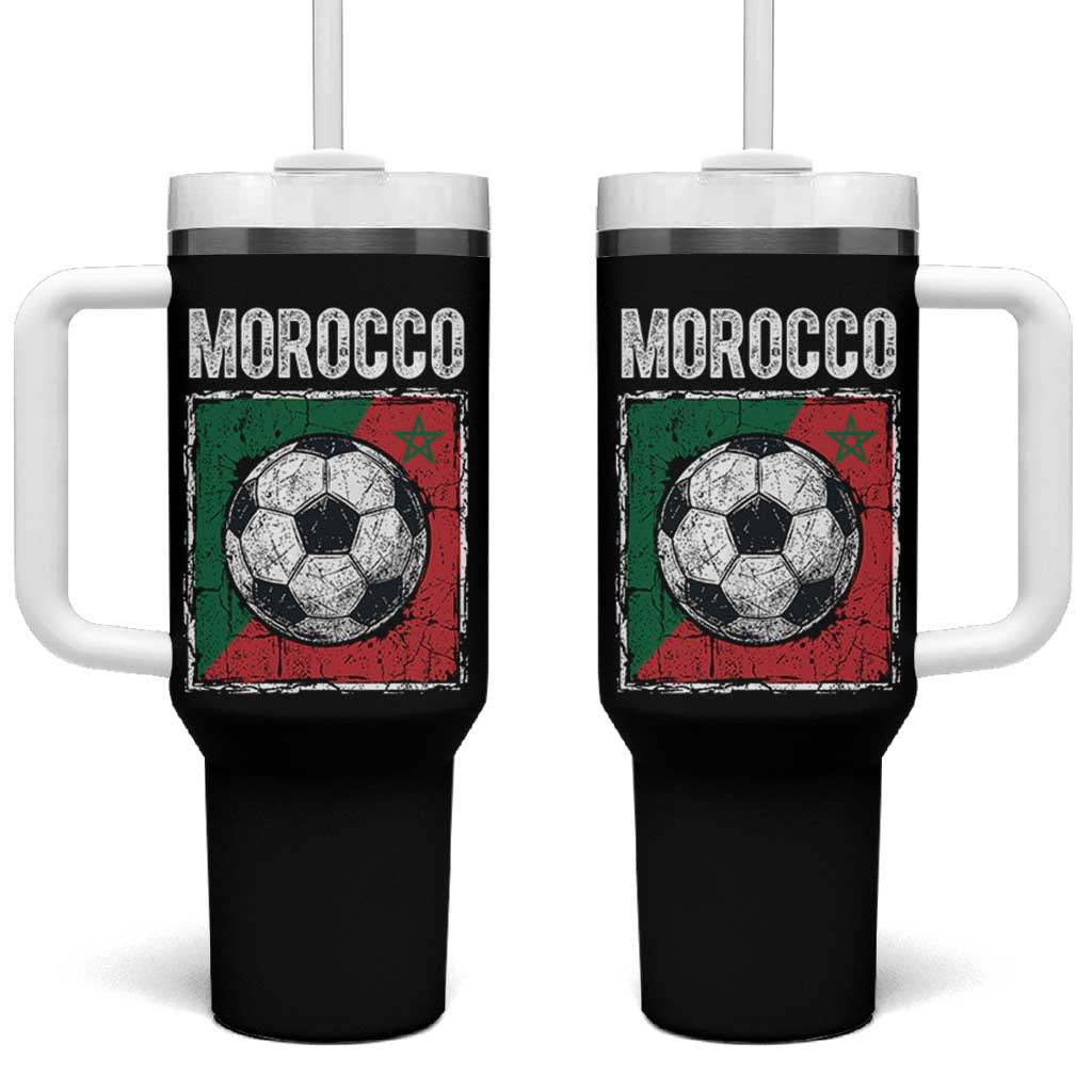 Vintage Morocco Soccer Flag Tumbler With Handle Moroccan Football Fans National Pride Sports
